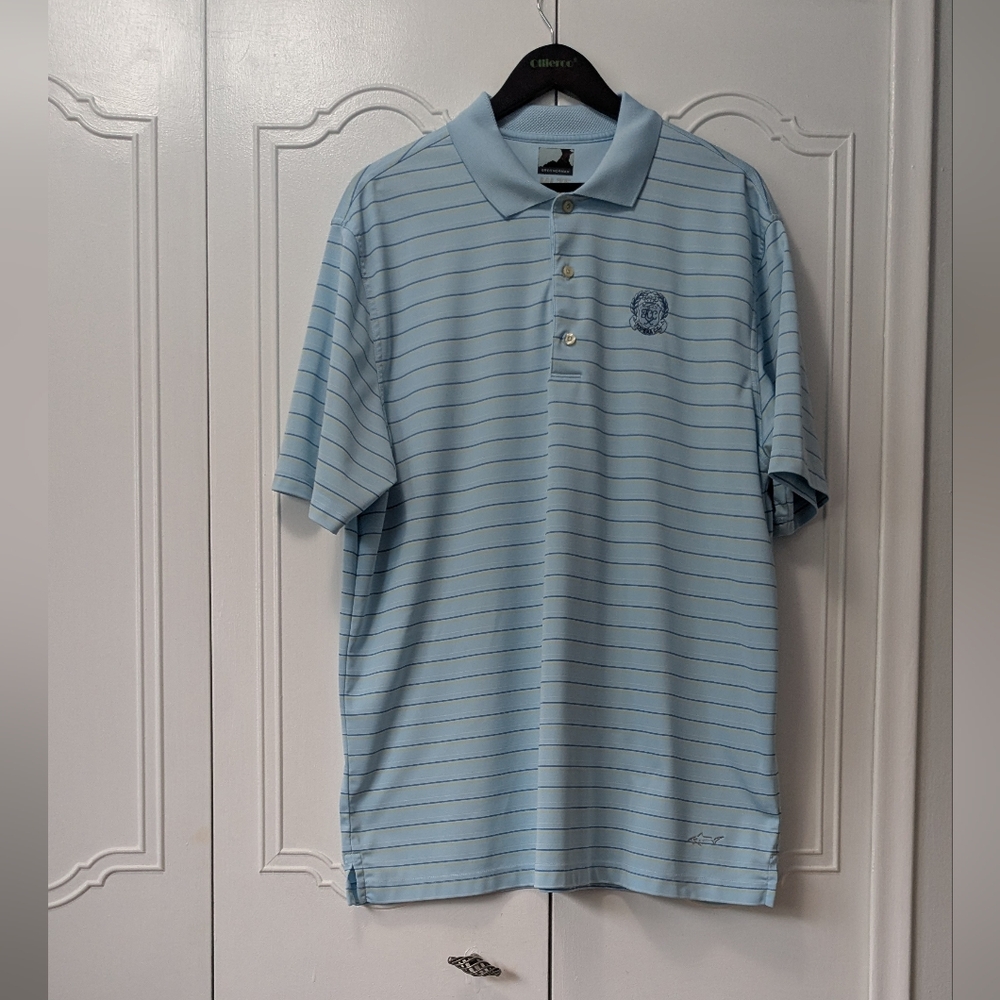 Greg Norman Collection Blue Striped Polo Shirt Relaxed Fit Size XL